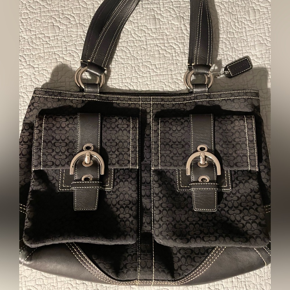Coach Handbag, black with signature fabric